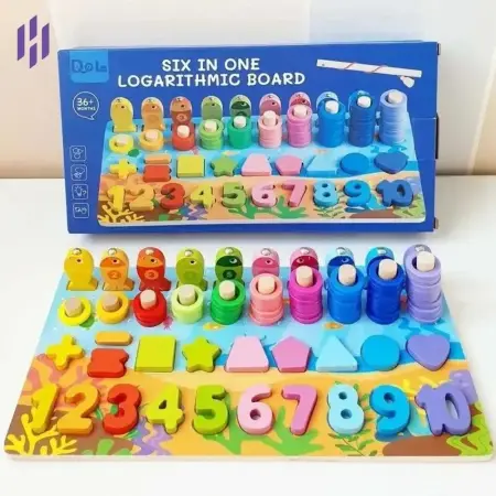 Six In One Logarithmic Board-Activity Toys- Color, Count, Fishing, Shape, Number and Basic Math